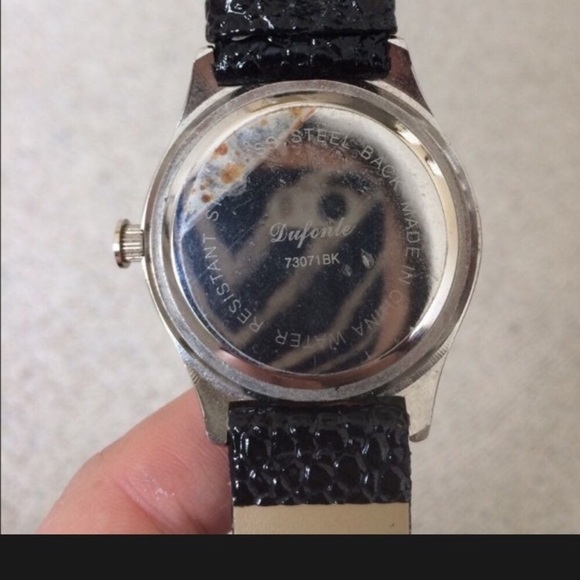 Dufonte Swarovski Silver Crystal Sun Face Black Leather Water Resistant Watch - Picture 8 of 9